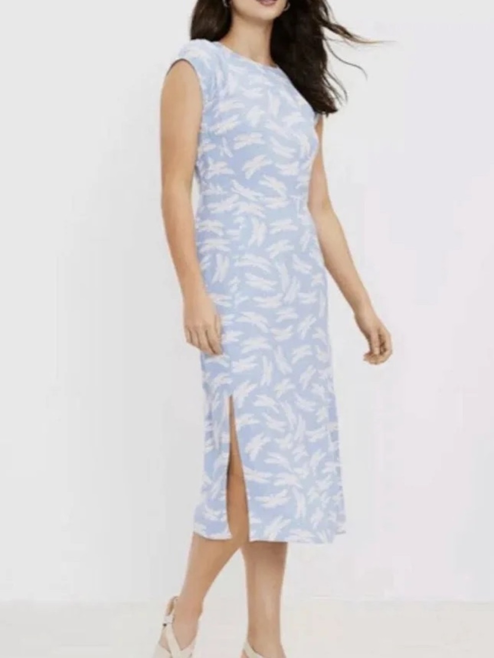LOFT Light Blue Dragonfly Print Midi Dress